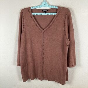 Roz & Ali Womens Sweater Sz XL V Neck Soft Long Sleeve Solid Excellent